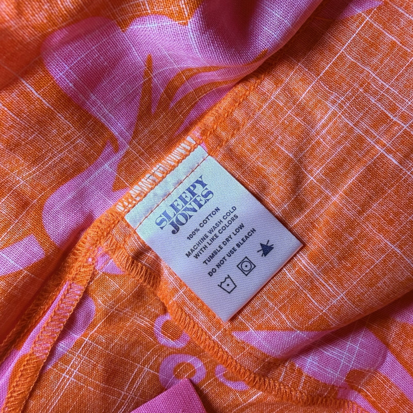 Sleepy Jones Jane Aloha Floral Print Tunic Dress Orange Pink Women's Size L Nwt — image 7 of 7